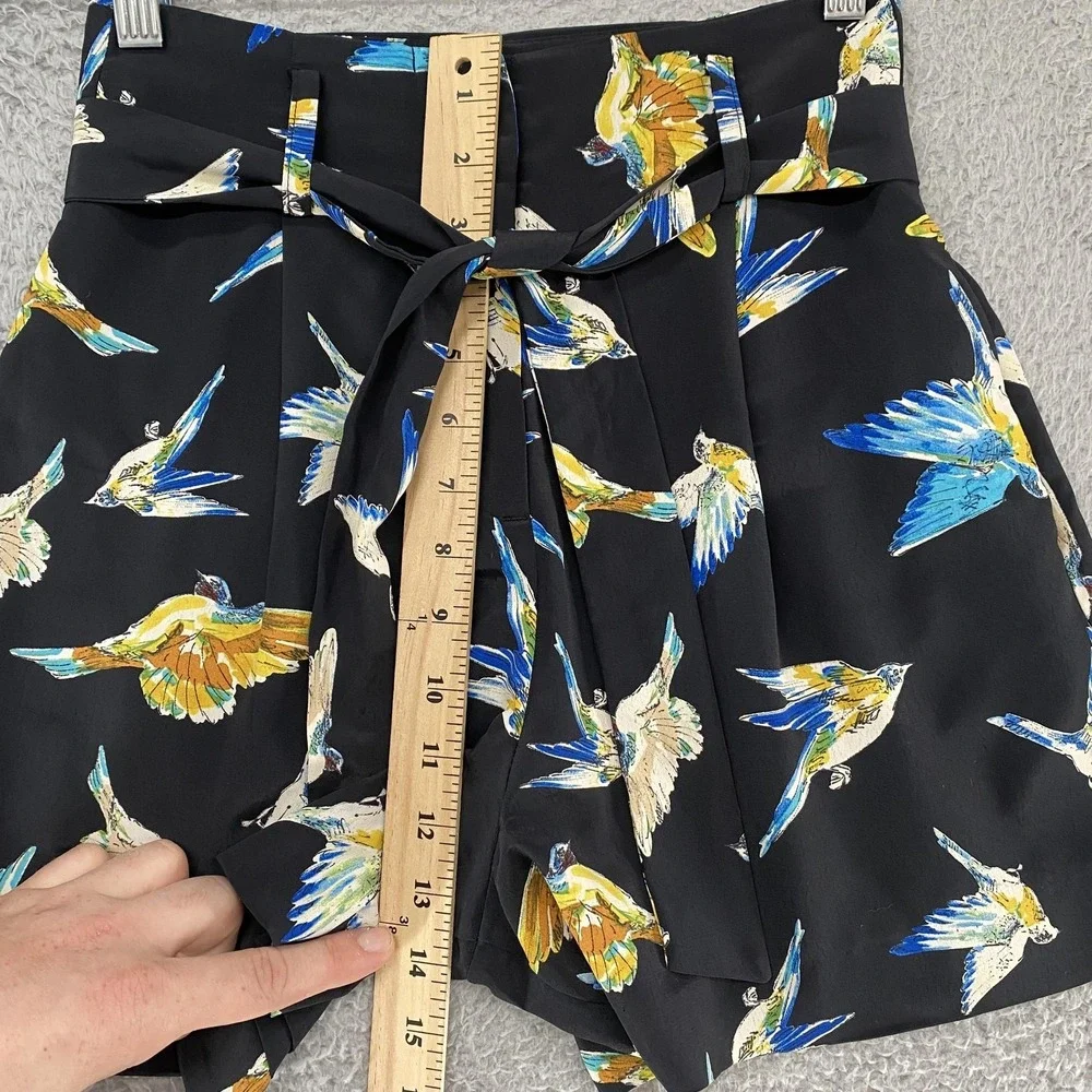 Zara‎ Shorts Womens XS Black High Waist Tie Belt Pleated Bird Side Zip